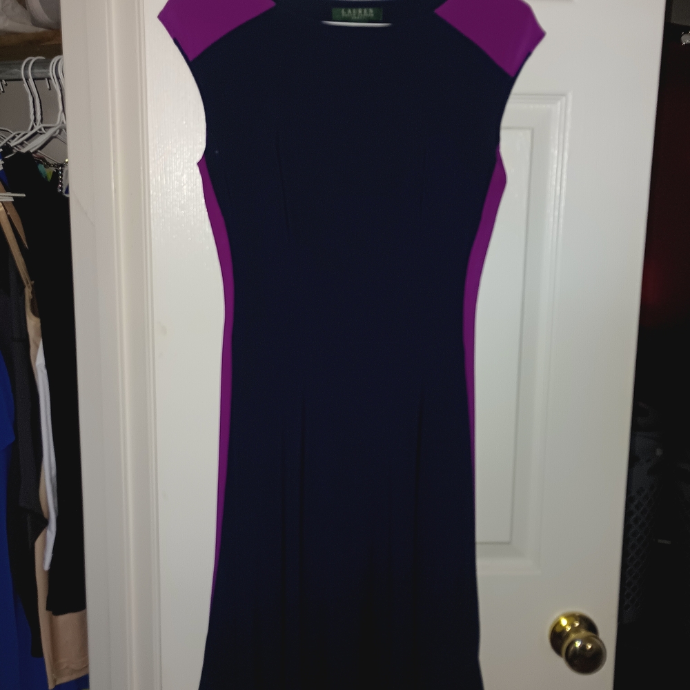 Ralph Lauren Colorblock Cap-Sleeve Sheath Dress in Navy and Purple